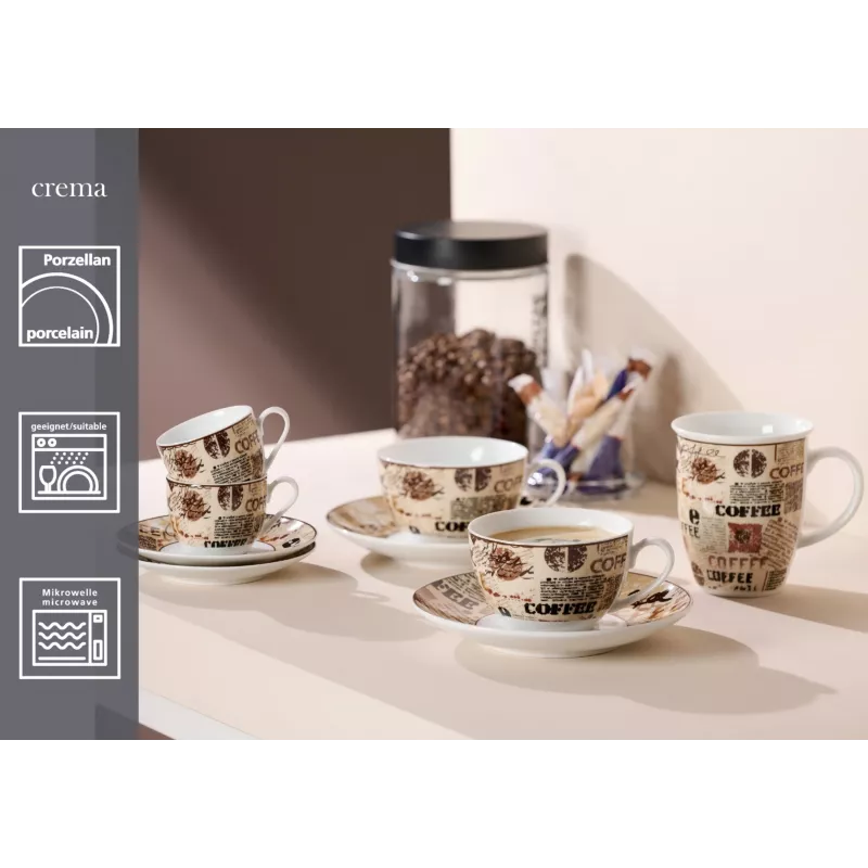Ritzenhoff & Breker CREMA conjunto de cappuccino, 4 peças, porcelana, impressão de motivo, lavável na máquina de lavar louça 422108