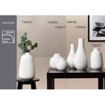 Ritzenhoff & Breker SANREMO conjunto de 2 vasos de flores em grés branco, 240 mm, estrutura decorativa canelada 746655