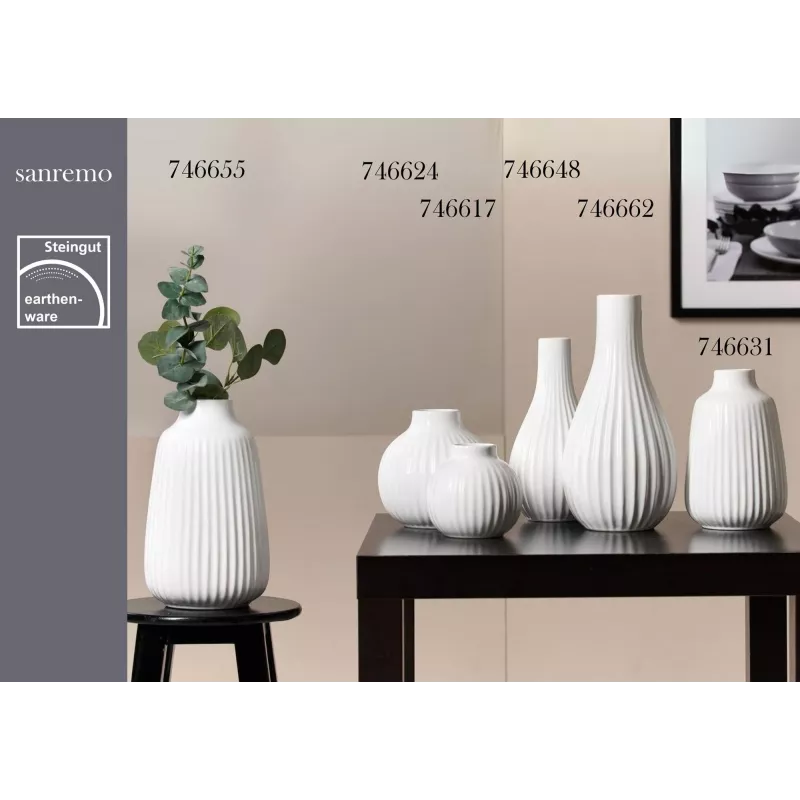 Ritzenhoff & Breker SANREMO conjunto de 2 vasos de flores em grés branco, 240 mm, estrutura decorativa canelada 746655