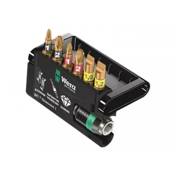 Wera Bit-Check 7 Diamond 1 conjunto de bits para chave de fendas, 7 peças, sextavado de 1/4 polegadas, 25 mm, Phillips e Pozidriv, revestido a diamante 05057416001