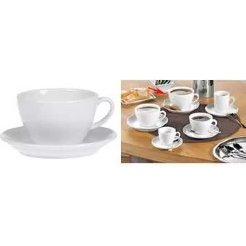 Conjunto de xícaras de café com leite Esmeyer BISTRO, 6 peças, porcelana branca, asa redonda, 76 mm de altura, 220 ml 433-254