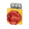 Interruptor principal / botão de emergência tripolar Siemens 3LD2804-0TK53, 125 A, montagem frontal, vermelho/amarelo