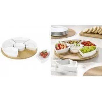 Conjunto de servir giratório Esmeyer SUSAN de 7 peças, tabuleiro de bambu com 6 taças de porcelana, 345 mm 302-060