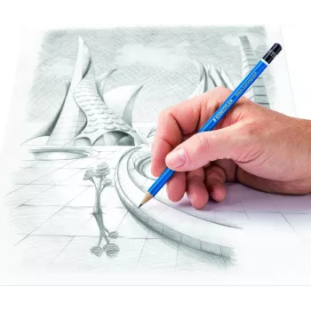 Conjunto de lápis de desenho STAEDTLER Mars Lumograph 100 G24, 24 graus de dureza diferentes em caixa metálica, azul sextavado