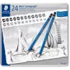 Conjunto de lápis de desenho STAEDTLER Mars Lumograph 100 G24, 24 graus de dureza diferentes em caixa metálica, azul sextavado