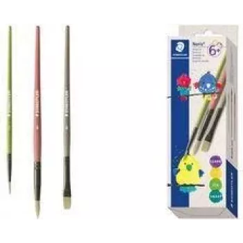 Conjunto de pincéis sintéticos STAEDTLER Noris, 3 peças, várias cores, cabos de plástico reciclado, virolas metálicas (989R-S BK3)