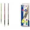 Conjunto de pincéis sintéticos STAEDTLER Noris, 3 peças, várias cores, cabos de plástico reciclado, virolas metálicas (989R-S BK3)