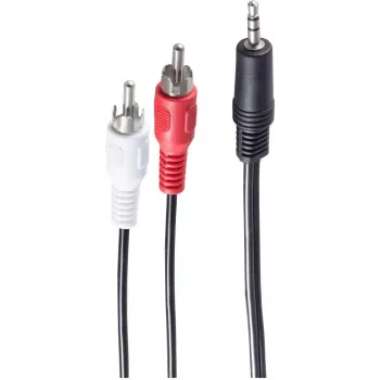 Cabo áudio SHIVERPEAKS BASIC-S, 2x ficha RCA para ficha jack de 3,5 mm, 5,0 m, estéreo, preto, saco de plástico BS30832-5