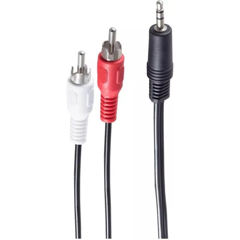 Cabo áudio SHIVERPEAKS BASIC-S, 2x ficha RCA para ficha jack de 3,5 mm, 5,0 m, estéreo, preto, saco de plástico BS30832-5