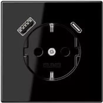 JUNG LS 1520-15 CA SW Tomada SCHUKO 16 A com carregador USB 1 x Type-A + 1 x Type-C, Safety Plus, Série LS, preto