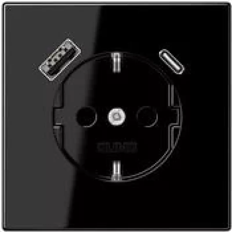 JUNG LS 1520-15 CA SW Tomada SCHUKO 16 A com carregador USB 1 x Type-A + 1 x Type-C, Safety Plus, Série LS, preto