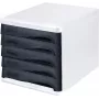 HELIT H6129498 Caixa de gavetas, 5 gavetas, cinzento-claro/preto, poliestireno/ABS, empilhável