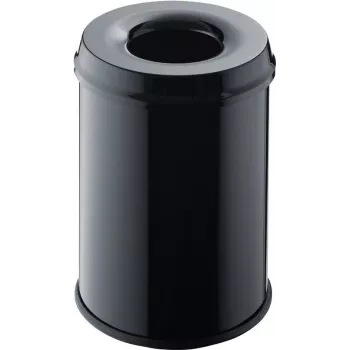 Helit H2515495 Caixote do lixo em aço com tampa corta-chamas, 15 litros, preto, redondo