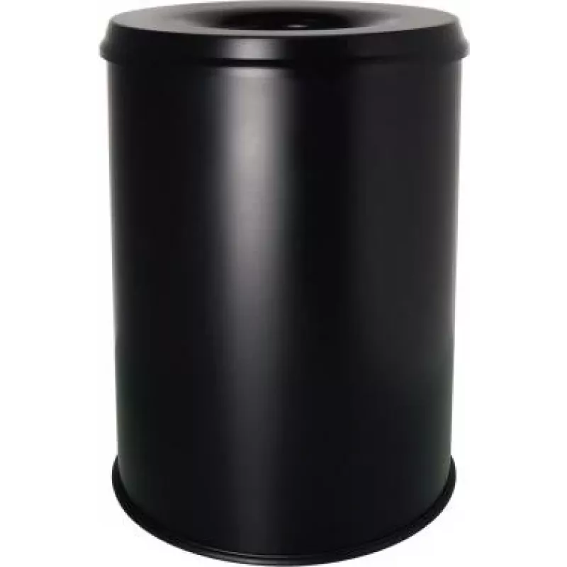 Helit H2515495 Caixote do lixo em aço com tampa corta-chamas, 15 litros, preto, redondo