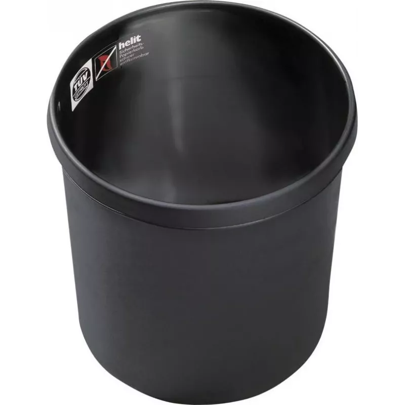 HELIT H6106495 Caixote do lixo redondo ignífugo, 18 L, preto