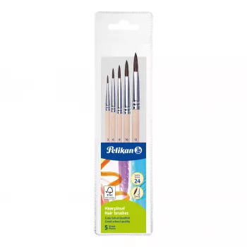 Pelikan Conjunto de pincéis de iniciação, conjunto de 5 peças com pincéis de pelo natural e cabos de madeira, em estojo transparente 300008264