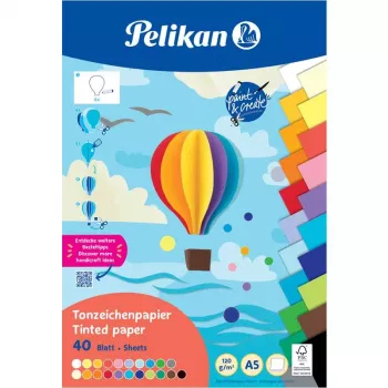 Pelikan Bloco de cartão colorido DIN A5, 40 folhas, 120 g/m², 21 cores, colado no topo 300002259