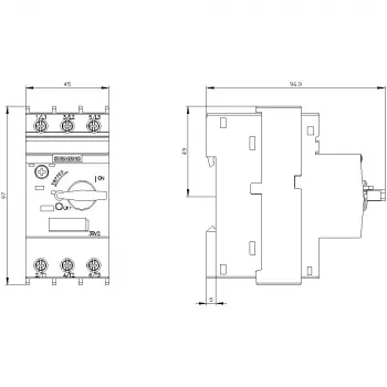 Siemens SIRIUS 3RV2 Disjuntor para proteção de transformadores 4,5-6,3A, tripolar, terminais de parafuso, 690V AC 3RV24111GA10