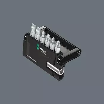 Wera 05073406001 conjunto de pontas de aço inoxidável, 7 peças, Phillips PH1/PH2, Pozidriv PZ1/PZ2, fenda 1,0x5,5, Hex-Plus 4/5 mm, encaixe sextavado 1/4 polegadas, comprimento 25 mm