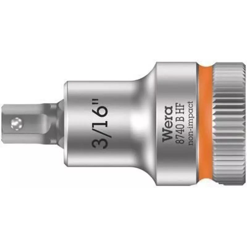 Wera 8740 B HF Zyklop chave de caixa com ponta Hex-Plus, encaixe 3/8 polegadas, 3/16 polegadas com função de retenção 05003085001