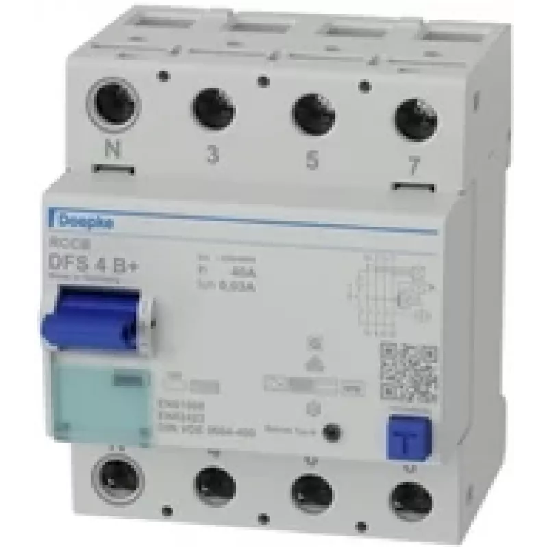 Interruptor diferencial Doepke DFS 4 040-4/0.03-B+ sensível a todos os tipos de corrente, 4 polos, 40 A, 30 mA, tipo B+ 09134895