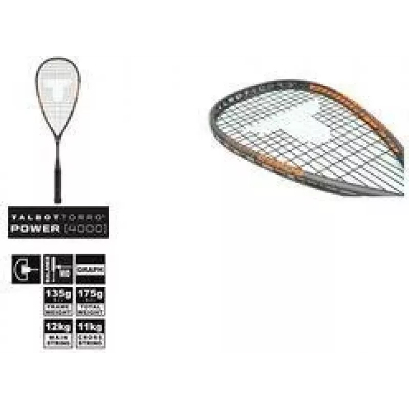 TALBOT TORRO Power 4000 raquete de squash, preto/laranja, equilibrado ofensivo, construção em Y 251004