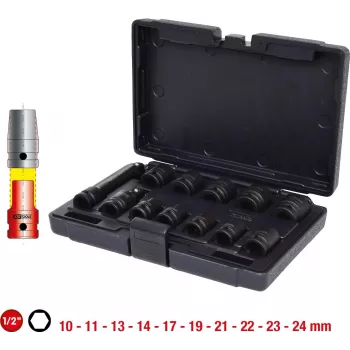 KS TOOLS conjunto de chaves de caixa de impacto sextavadas 1/2 polegadas, curtas, 12 peças (515.0112)