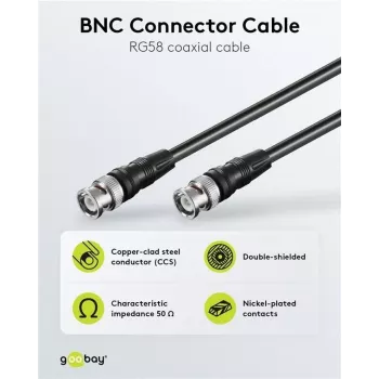 Wentronic Goobay Cabo de ligação BNC, Preto, 3 m - macho BNC a macho BNC, coaxial 75 Ohm 50089