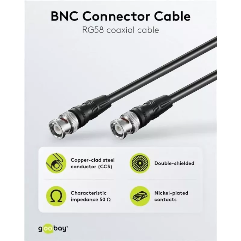 Wentronic Goobay Cabo de ligação BNC, Preto, 3 m - macho BNC a macho BNC, coaxial 75 Ohm 50089