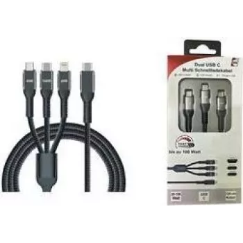 IWH Cabo de carregamento USB USB-C, Micro-USB, Apple Lightning, 1,2 m, Preto 019057