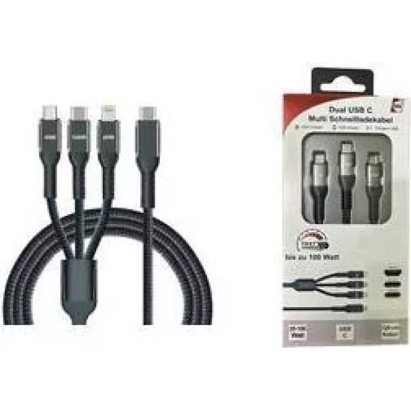 IWH Cabo de carregamento USB USB-C, Micro-USB, Apple Lightning, 1,2 m, Preto 019057