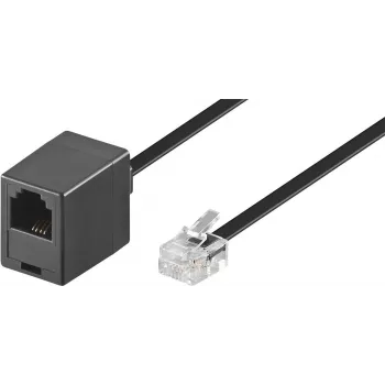 Wentronic Goobay cabo de extensão modular, RJ11/RJ14 (6P4C) ficha macho para conector fêmea RJ11, 15 m, preto 68258
