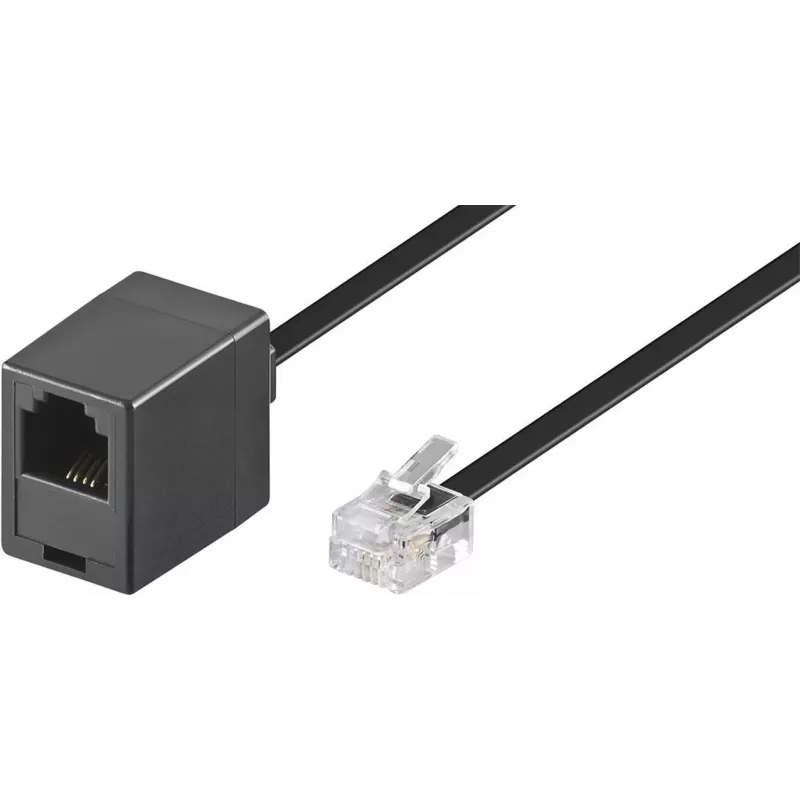 Wentronic Goobay cabo de extensão modular, RJ11/RJ14 (6P4C) ficha macho para conector fêmea RJ11, 15 m, preto 68258
