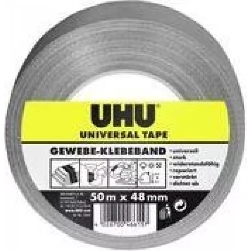 UHU fita têxtil universal, 48 mm x 50 m, cinzento, extra forte, revestida a poliéster, 1 rolo 46615