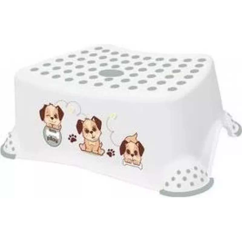 Banco de degrau para crianças keeeper Tomek Dogs, branco, carga 80 kg, superfície e pés antiderrapantes 1864210034400