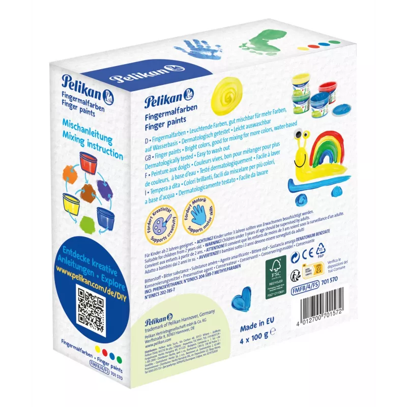 Pelikan tinta de dedos cores básicas, pack de 4 à base de água, testada dermatologicamente, fácil de limpar – 1 unidade (701570)