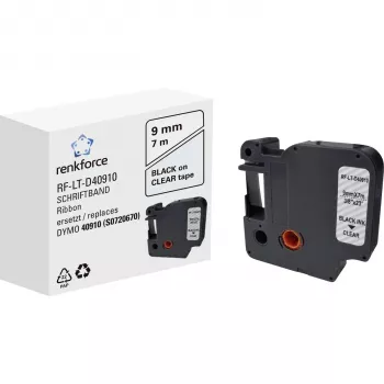 Renkforce RF-LT-D40910 Fita de identificação compatível com DYMO D1 - 40910, 9 mm, transparente, preto, 7 m RF-6027842