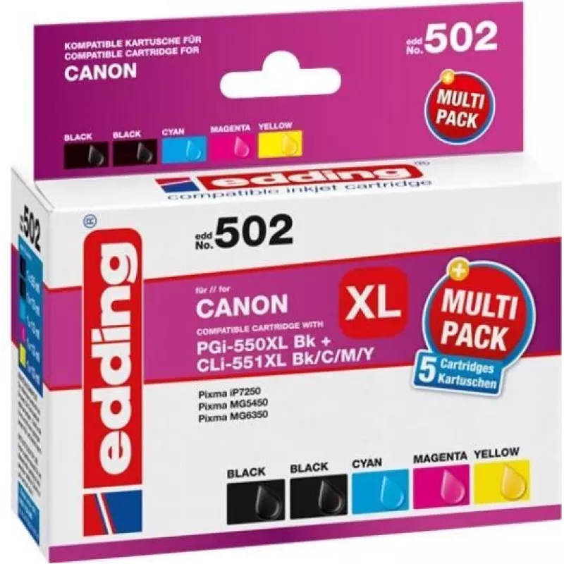 Edding EDD-502 E cartuchos de tinta compatíveis multi-pack para Canon PGI-550PGBK XL, CLI-551 C/M/Y XL (preto, ciano, magenta, amarelo)