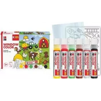 Marabu KiDS Window Color conjunto Farm, 6 x 25 ml tinta de janela removível, base de água, removível, 1 conjunto (0306000000006)