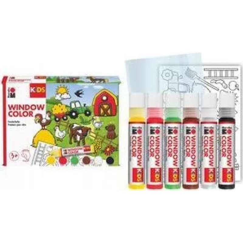 Marabu KiDS Window Color conjunto Farm, 6 x 25 ml tinta de janela removível, base de água, removível, 1 conjunto (0306000000006)