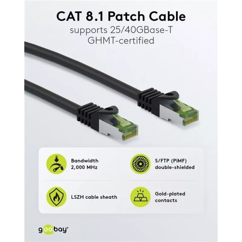 Wentronic Goobay cabo de patch CAT 8.1 S/FTP (PiMF), cinzento, 0,5 m 61114