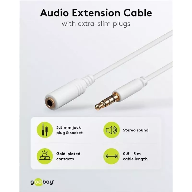 Cabo de extensão jack 3,5 mm Wentronic Goobay, branco, 0,5 m, TRRS 4 pinos, ficha para conector fêmea 62359