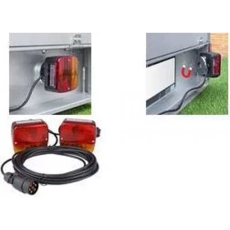 Conjunto de luzes traseiras de reboque IWH com base magnética, 6 funções, 12V, 2 luzes traseiras universais para reboques, automóveis, camiões, caravanas – 1 unid. (010219)