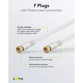 Cabo de ligação SAT Wentronic Goobay, 100% blindado, banhado a ouro, branco, 7,5 m - ficha F para ficha F (67294)