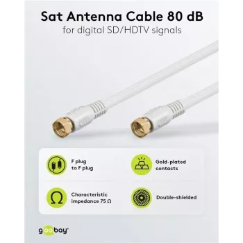 Cabo de ligação SAT Wentronic Goobay, 100% blindado, banhado a ouro, branco, 7,5 m - ficha F para ficha F (67294)