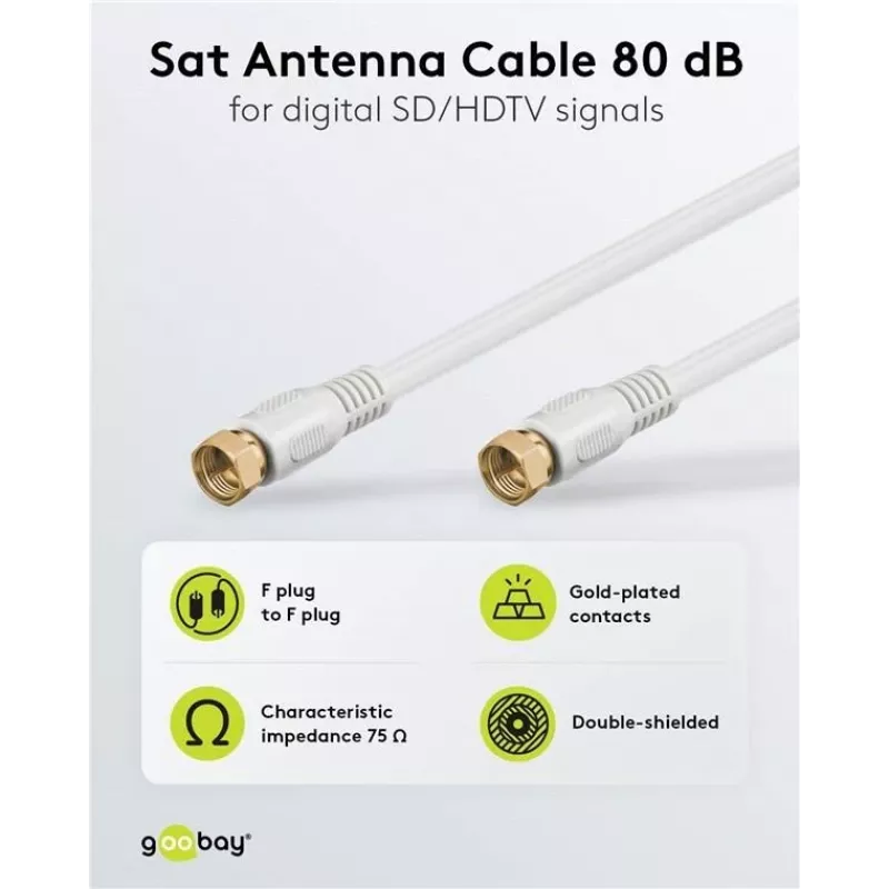 Cabo de ligação SAT Wentronic Goobay, 100% blindado, banhado a ouro, branco, 7,5 m - ficha F para ficha F (67294)