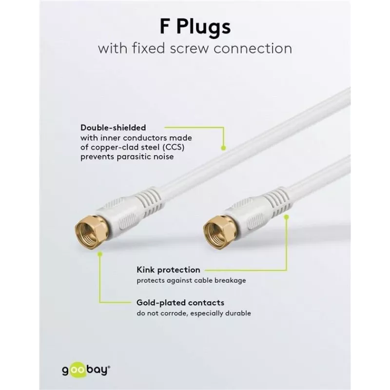 Cabo de ligação SAT Wentronic Goobay, 100% blindado, banhado a ouro, branco, 7,5 m - ficha F para ficha F (67294)