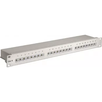 Wentronic Goobay Painel de patch CAT 6 24 portas STP, 19 polegadas 1U, cinzento 94036