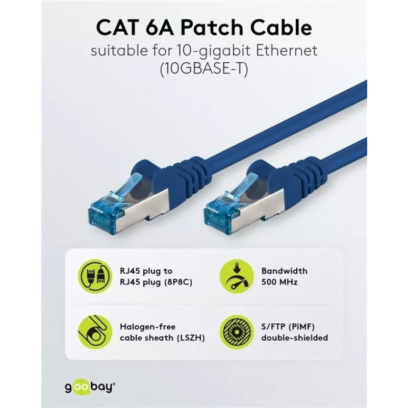 Wentronic 94131 Cabo de rede Cat6a S/FTP, ficha RJ-45 para ficha RJ-45, contactos banhados a ouro, 10 Gbps, 500 MHz