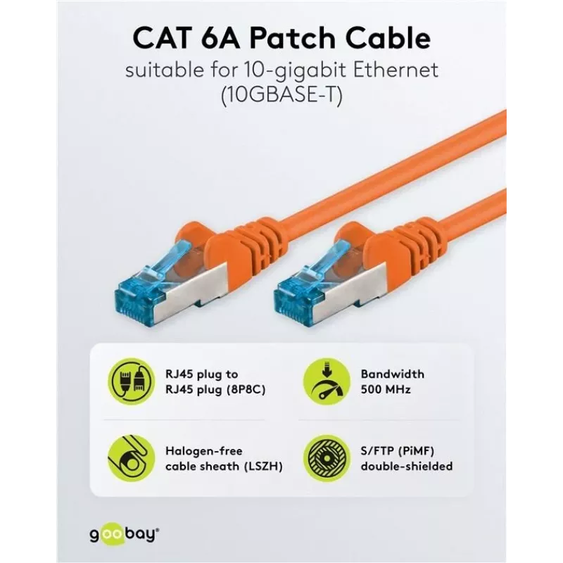 Wentronic 95605 cabo patch CAT6a, RJ45 macho-macho, 1,5 m, laranja